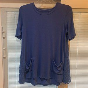 NWOT Logo Lori Goldstein Short Sleeve Blue Marble Shirt Size Large